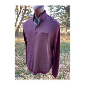 Ted Baker Bergundy Knit Polo Shirt Long Sleeve Sz 7